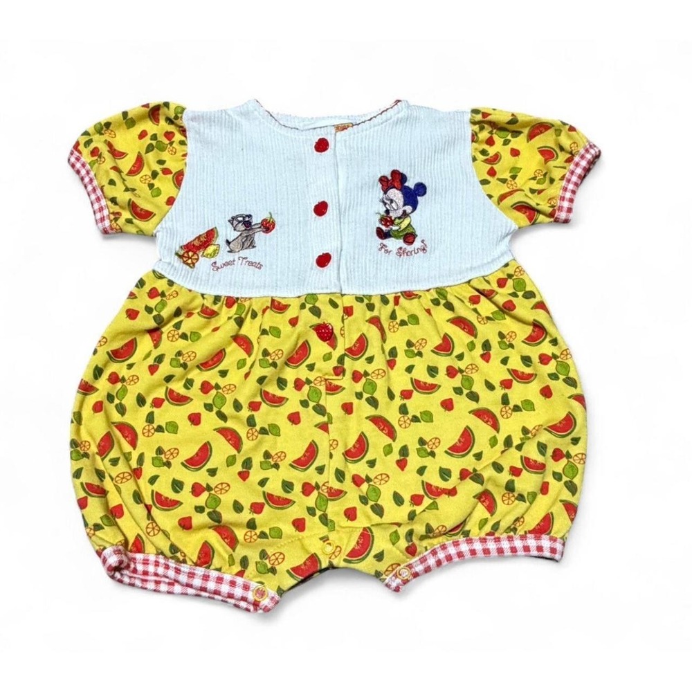 Vintage Disney Babies Minnie Mouse Romper 6/9M Fruit Watermelon Strawberry